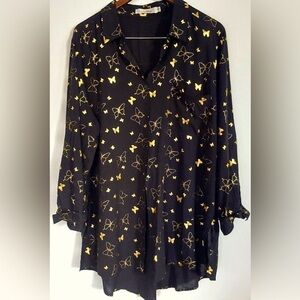 Solitaire Gold Butterflys Tunic Length Blouse 3/4 Sleeves XL